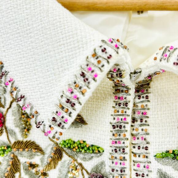 Vintage 90s Escada Ivory Elegant Cream Beaded Linen Cotton Skirt Suit - Picture 3 of 10